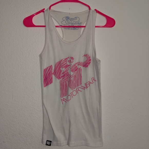 K&N Motorwear tank top racer back white and pink with jeweled logo on back - Picture 1 of 4